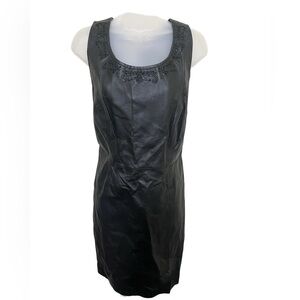 David Benjamin 12 Leather Beaded Neck Dress Sheath Sleeveless Black Women